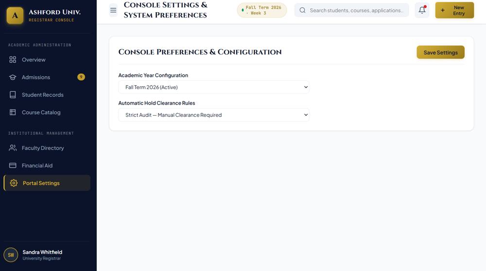 Ashford University dashboard detail view