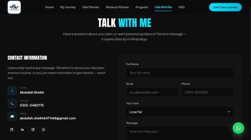FitWithAbdullah Talk With Me contact page