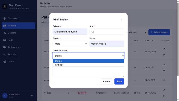 MediFlow patient admission