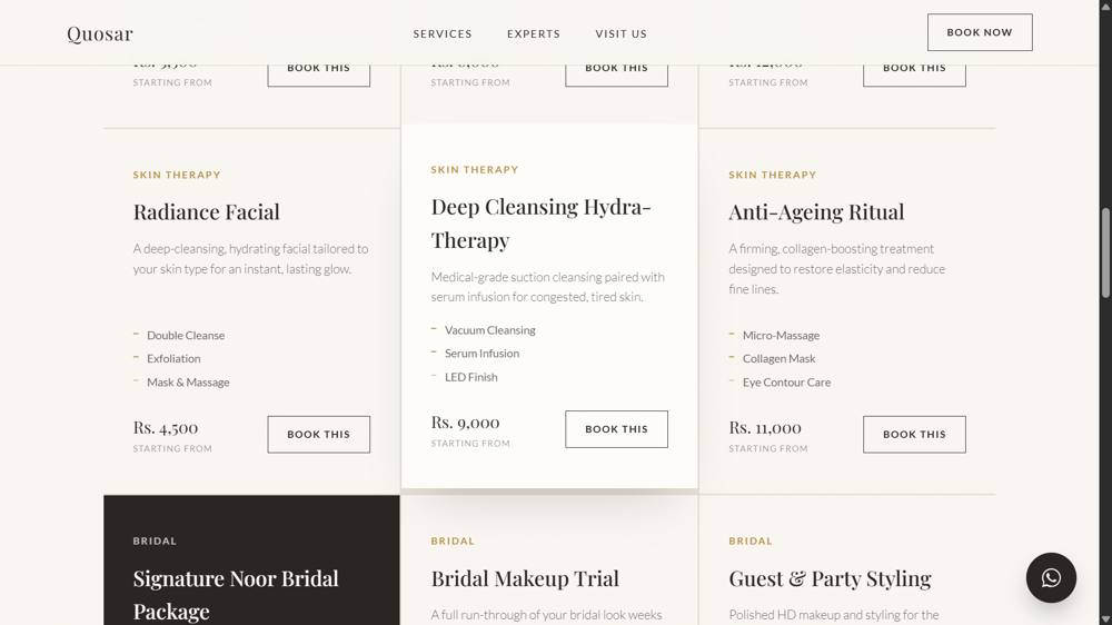 Quosar service pricing cards