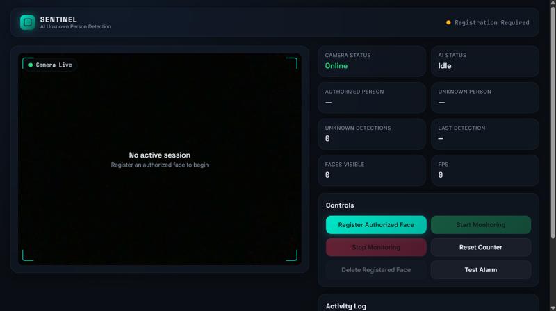 Sentinel dashboard — idle state