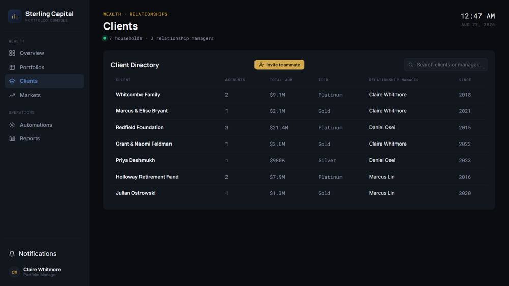 Sterling Capital dashboard detail view