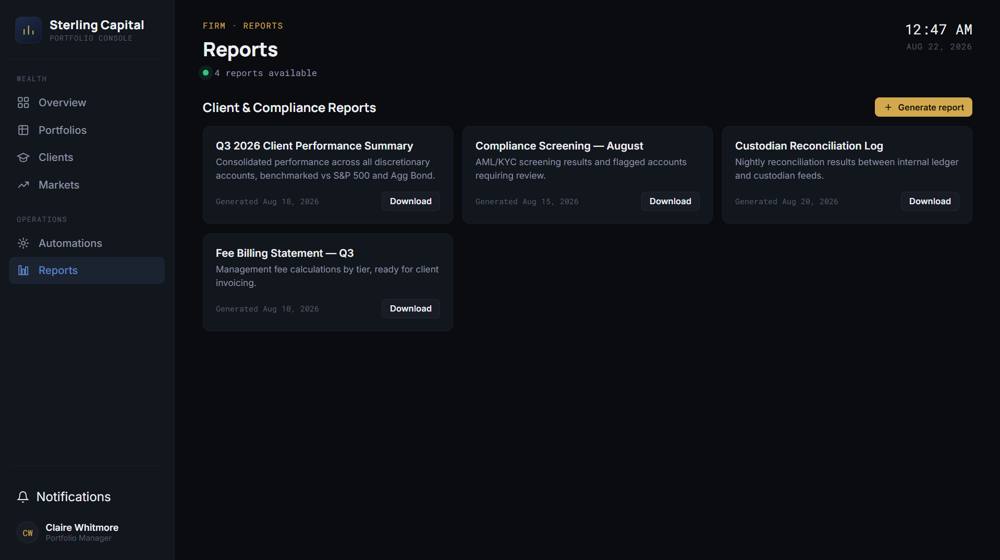 Sterling Capital dashboard detail view