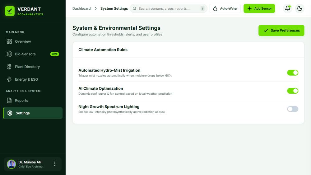 Verdant Eco dashboard detail view