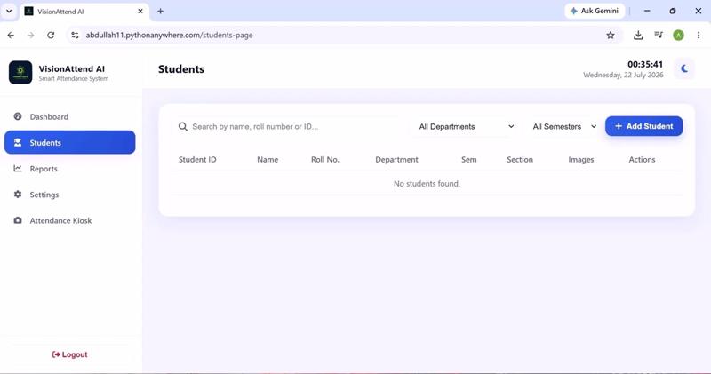 VisionAttend AI student roster